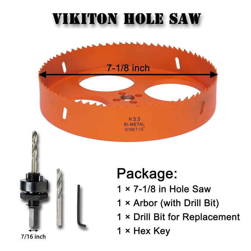 VIKITON 7-1/8 Inch Hole Saw with Arbor for Metal Wood Plastic, 7.1 in Bi-Metal Hole Cutter for Different Project with Smooth and Flat Drilling Edge, Fast Chip Removal,Lighter and Portable - Image 4